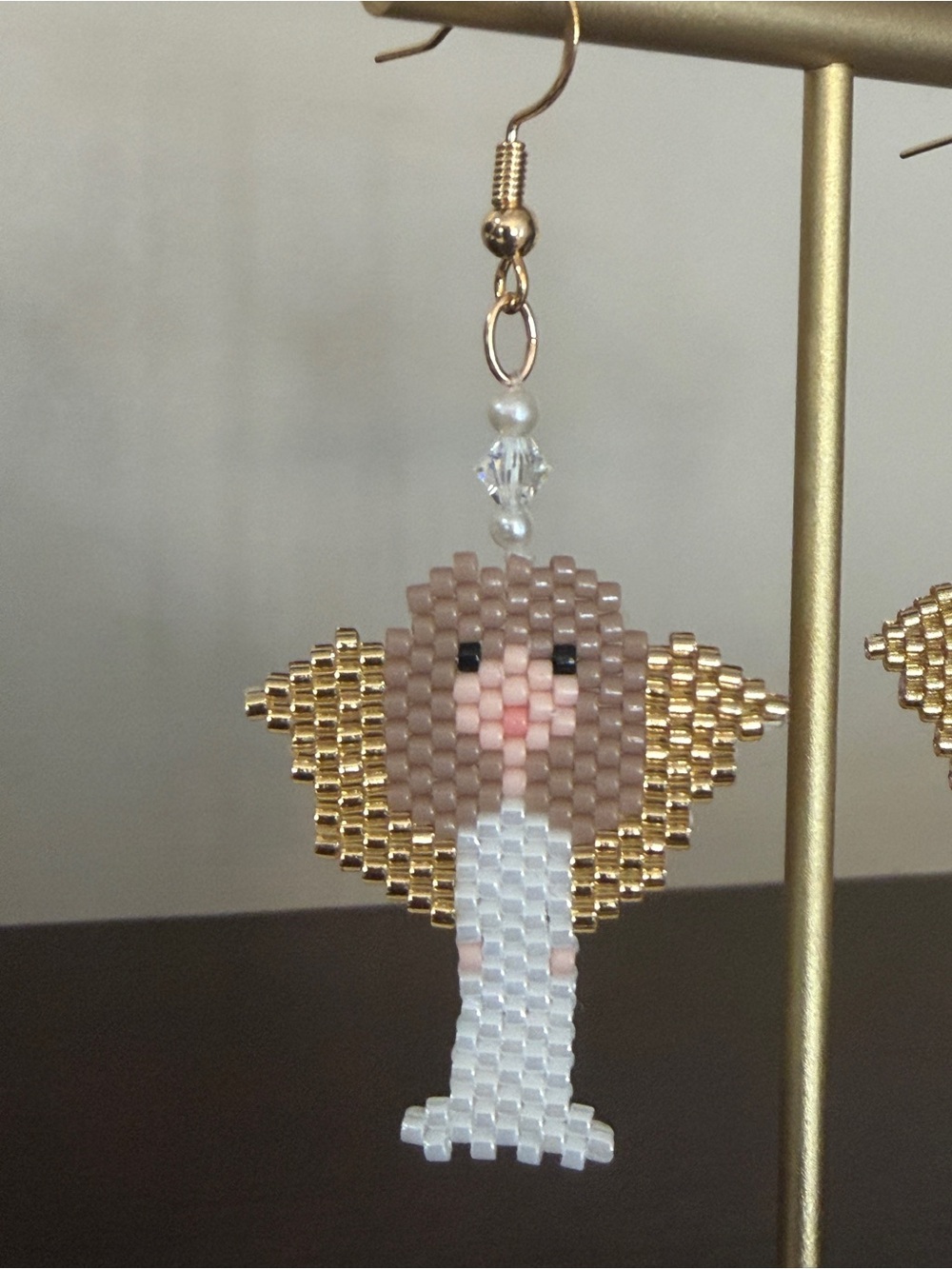 Handmade Beaded Angel Earrings with Gold Wings - Picture 2 of 6